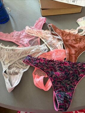 Floral Lace Thong Panty - Pink Multicolor (6 pair)